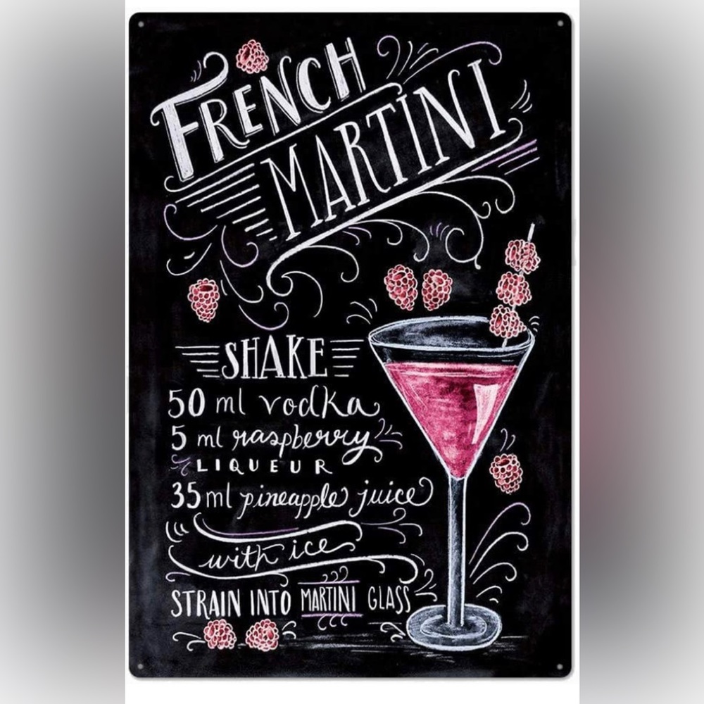 French Martini Metal Tin Sign NWT